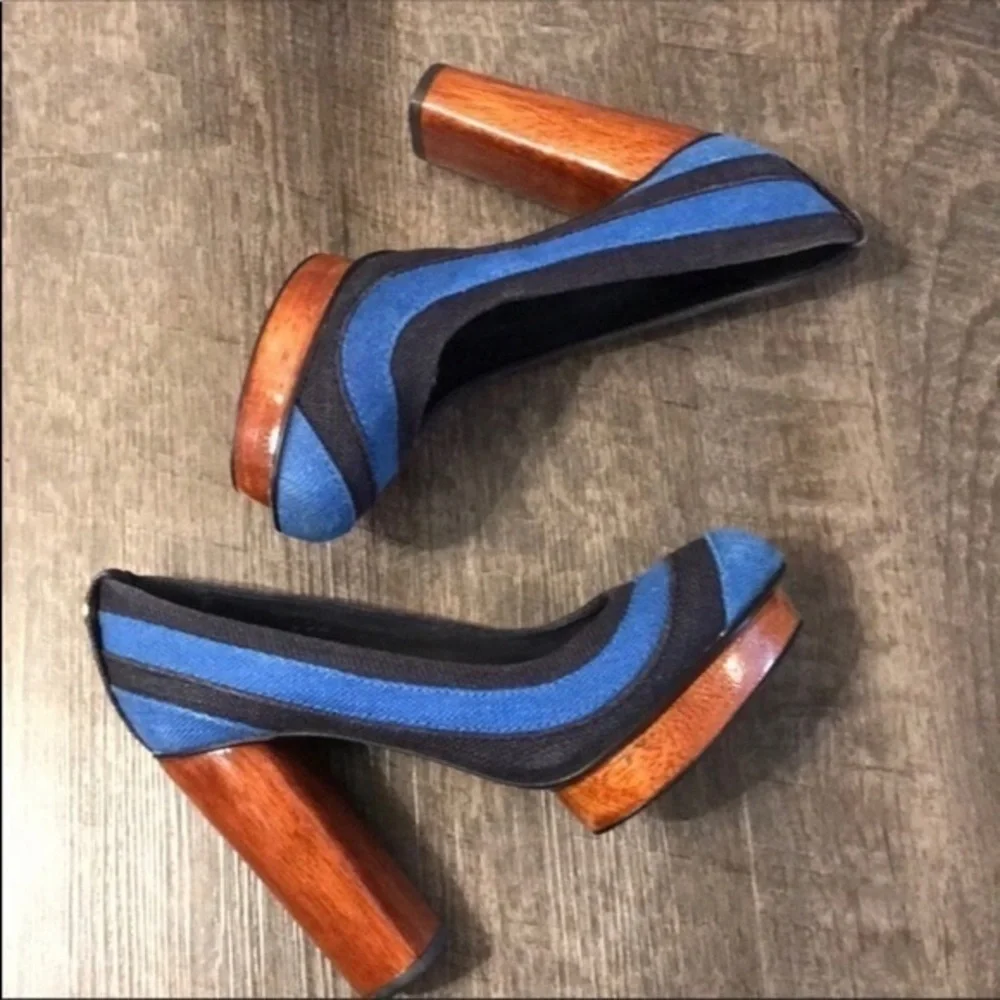 Tory Burch Tweed Wood platform heels